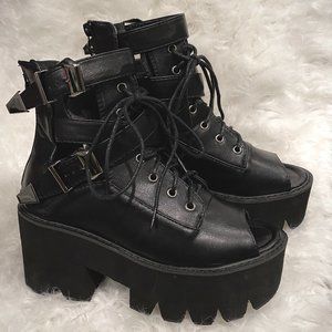 Platform Open Toe Lace Up Boots